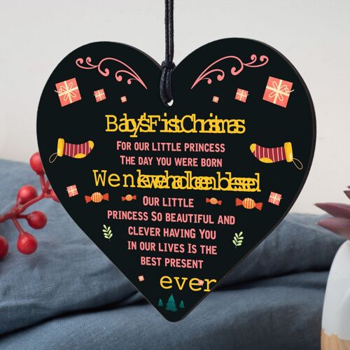 Baby's First Christmas Wooden Heart Bauble Tree Decoration Gift For Daughter