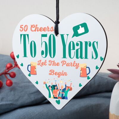 50th Birthday 50 Cheers To 50 Years Funny Wooden Heart Sign Gift For Him Her
