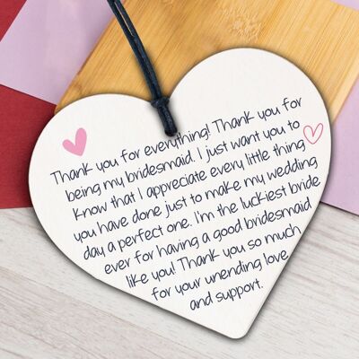 Thank You For Being A Bridesmaid Wooden Hanging Heart Wedding Plaque Gift Sign