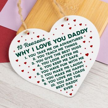 Cadeaux papa de fils Cadeaux papa fille Coeur en bois 10 raisons pour lesquelles je t'aime