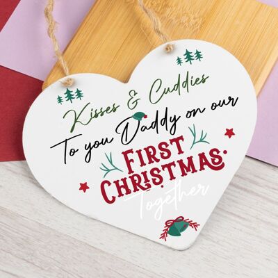 1er premier Noël bébé papa papa cadeau boule de Noël décoration signe de coeur en bois