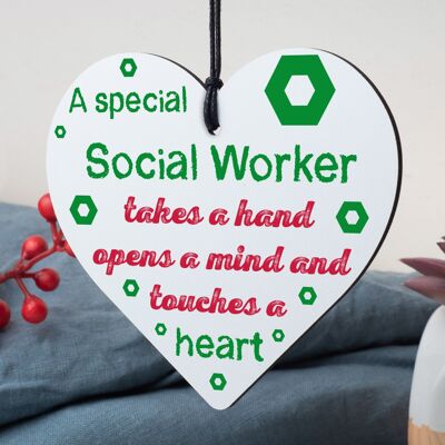 Social Worker Gift THANK YOU Wood Heart Birthday Christmas Colleague Friend Gift