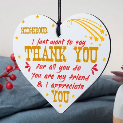 Neighbour Thank You Gift Handmade Wooden Heart Sign Friendship Gift For Friend