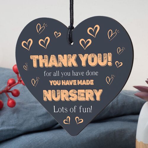 Thank You Nursery Teacher Gift Wooden Heart Sign Preschool Leaving Present