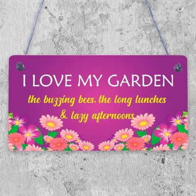 Placa novedosa con texto en inglés "I Love My Garden", cartel de casa de verano, cobertizo de jardinería, regalos de amistad