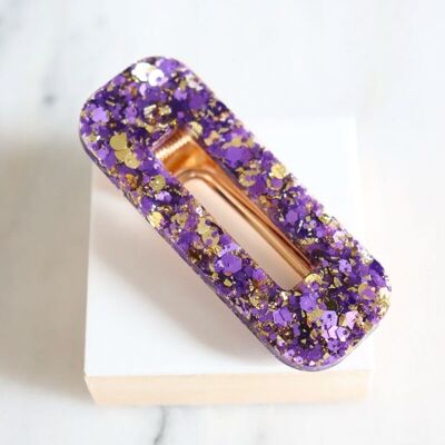 Purple and gold glitter rectangle barrette