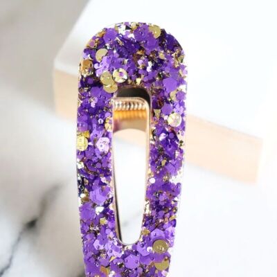 Barrette triangle paillettes violettes et or