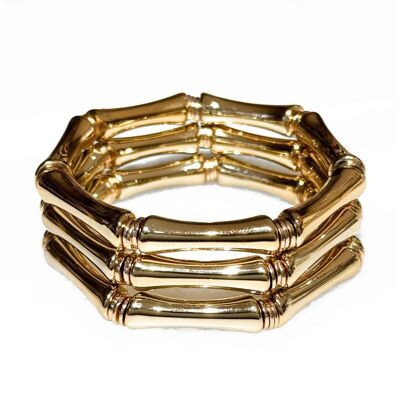 Bamboo-style Acrylic Bracelet on elastic - Gold
