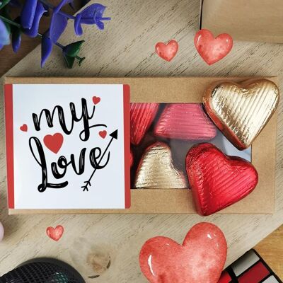 Corazones de praliné de chocolate con leche y chocolate negro x8 "My Love" - ​​Regalo para San Valentín