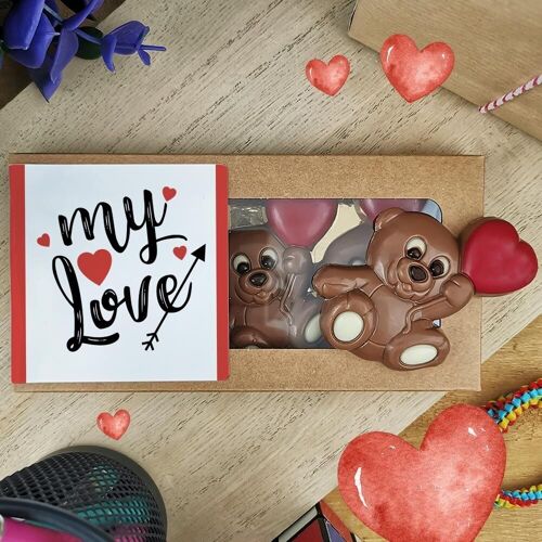 Oursons au chocolat au lait x3 "My Love"  - Cadeau Saint Valentin