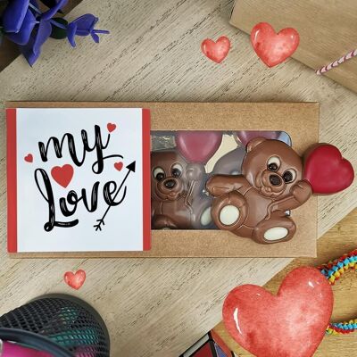 Milk chocolate teddy bears x3 "My Love" - ​​Valentine's Day gift