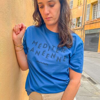 Tshirt en coton bio femme imprimé - Méditerranéenne Bleu 3