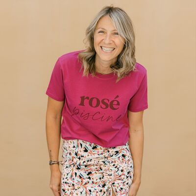 Women's printed organic cotton t-shirt - Rosé Piscine Rose/Fushia