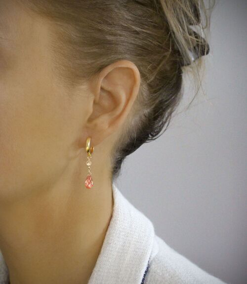 Gold hoop earrings with Rose Peach drops