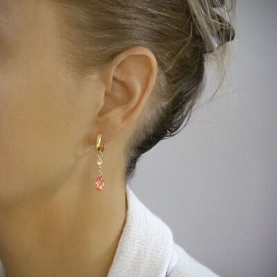 Gold hoop earrings with Rose Peach drops