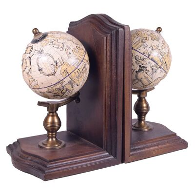 Paar Globus-Buchstützen aus Messing und Holz
