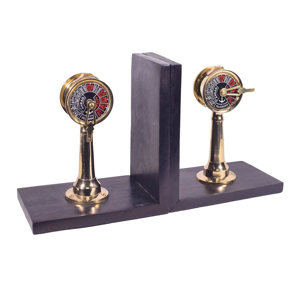 Telegraphen-Buchstützenpaar aus Messing
