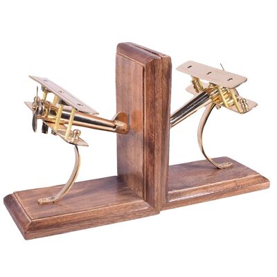 Airplane Brass & Wood Bookend