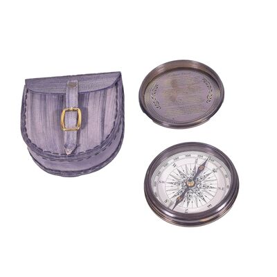 Pocket Compass Antique Finish in Leather Pouch