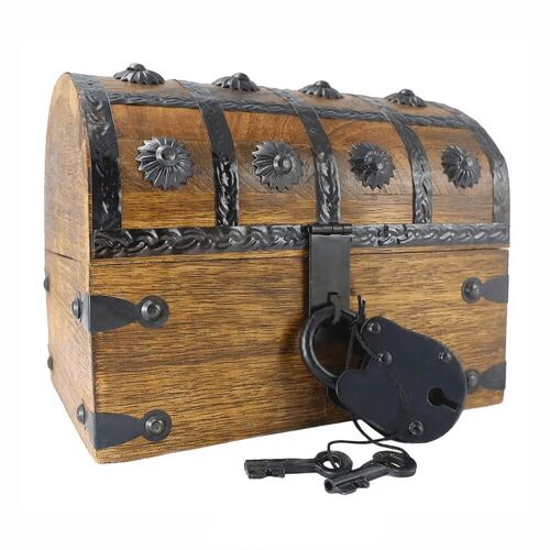 Wooden Pirate Chest Box With Iron Lock and Keys