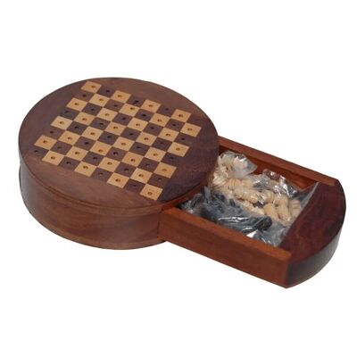 Caja de juego de ajedrez redonda de madera