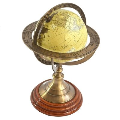 Nautical Brass Armillary With Globe On Wooden Base