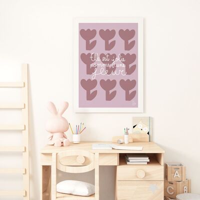 È bella come un fiore - poster per la camera da letto della ragazza - illustrazione per bambini - fatto a mano in Francia