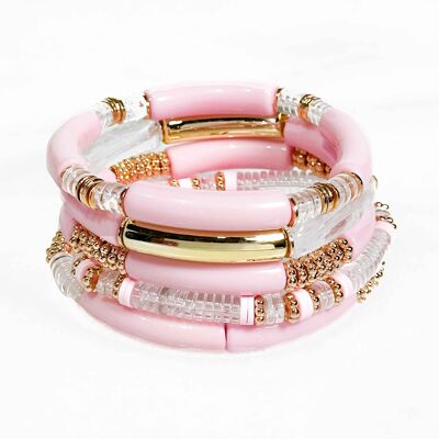 Set di braccialetti tubolari in resina su elastico - Rosa chiaro