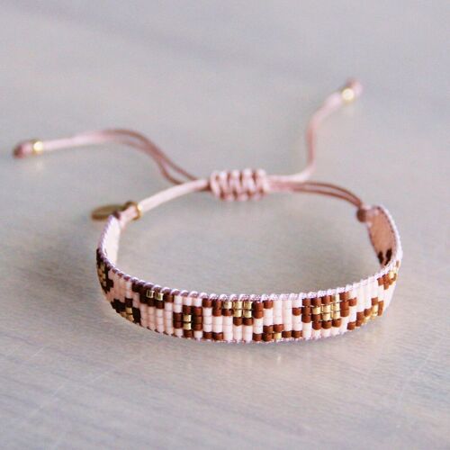 Weaving bracelet with leopard print - cognac/peach