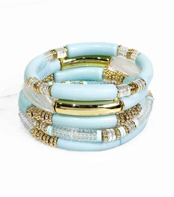 Lot de bracelets tube résine sur élastique - Bleu clair 1