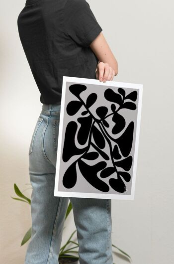 Plante gris & noir - affiche maison - illustration abstraite - fait main en france 2
