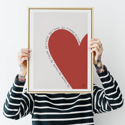 Te amo en mi corazón - cartel casero - ilustración de amor - hecho a mano en Francia