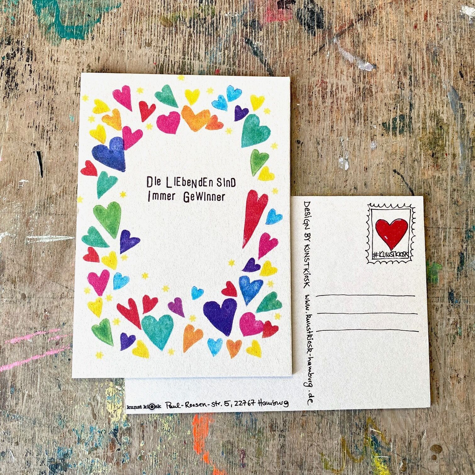 Cartolina "Gli innamorati sono sempre vincitori" Biglietto di auguri agosto 580g carta