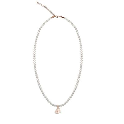 Pearl Necklace-Rosegold Pl.-Heart