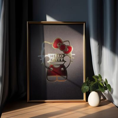 Hello Kitty-Poster – goldenes und rotes Schild