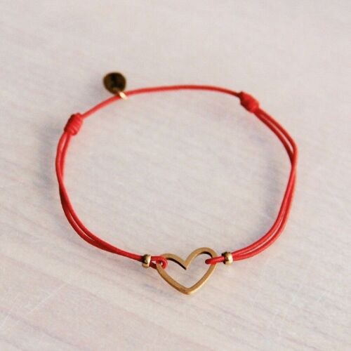 Elastic bracelet with open heart - red/gold