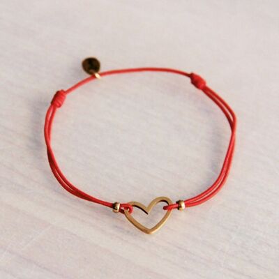 Bracelet élastique coeur ouvert - rouge/doré