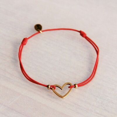 Bracciale elastico con cuore aperto - rosso/oro