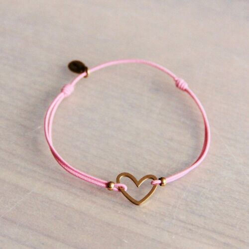 Elastic bracelet with open heart - pink/gold