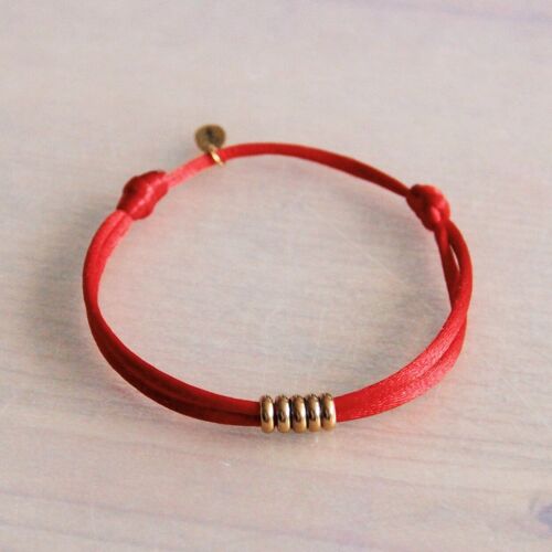 Satin bracelet with rings – red/gold