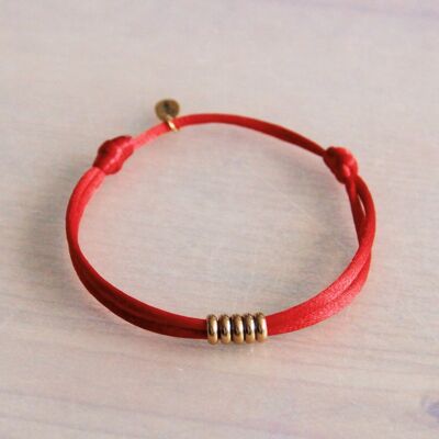 Satin bracelet with rings – red/gold