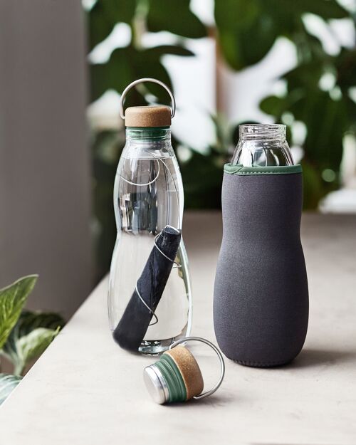 Glass bottle + activated carbon filter + protection - 650ml-Olive