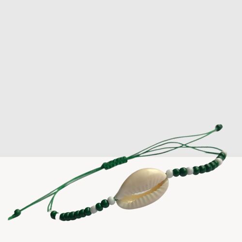 Bracelet Cauri vert foncé