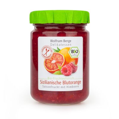 Orange sanguine sicilienne biologique à tartiner aux framboises, pot de 180g de notre propre production