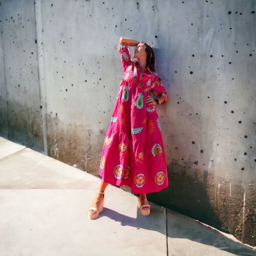Vestido largo bordado algodón, vestido boho mujer, camisera