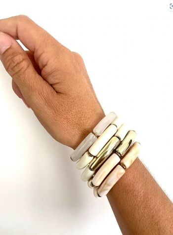 bracelet élastique résine acétate tube épaisseur 0,5 cm mélange de blanc 2