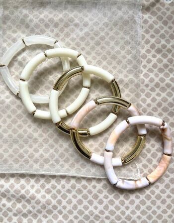 bracelet élastique résine acétate tube épaisseur 0,5 cm mélange de blanc 4