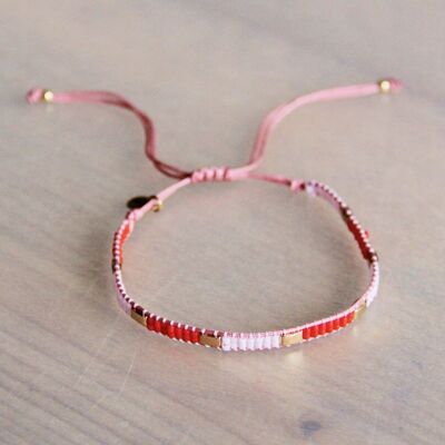 Pulsera tejida con bloques de tila – rojo/rosa viejo