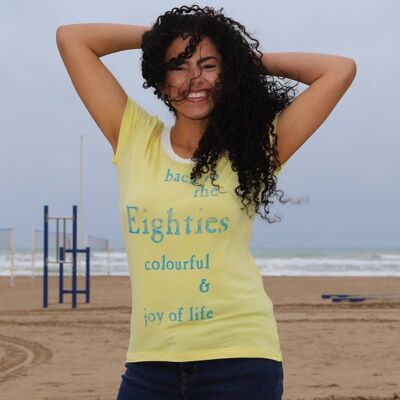 T-shirt Tee742 Joy, maglietta in viscosa gialla, magliette grafiche