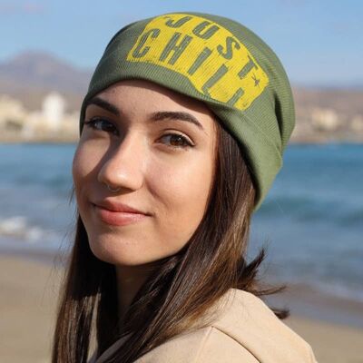 Just Chill: berretto verde militare con serigrafia